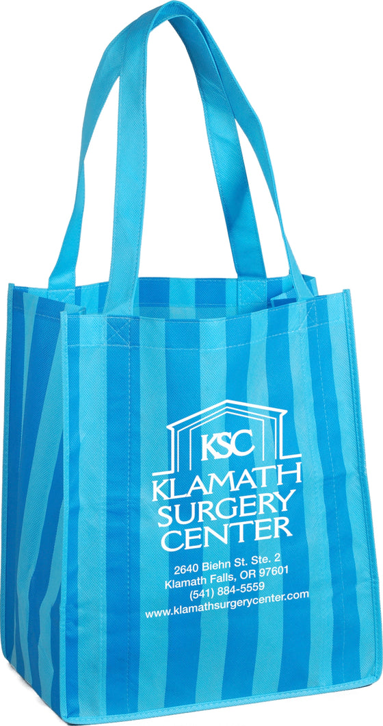 Striped Grocery Tote in Blue: Klamath Eye Center - Medi-Kits