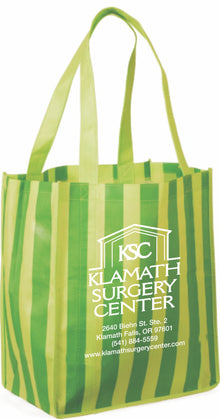  Striped Grocery Tote in Kiwi Green: Klamath Eye Center - Medi-Kits