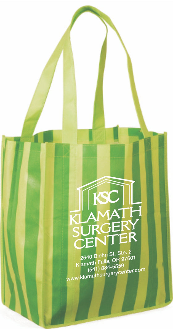 Striped Grocery Tote in Kiwi Green: Klamath Eye Center - Medi-Kits