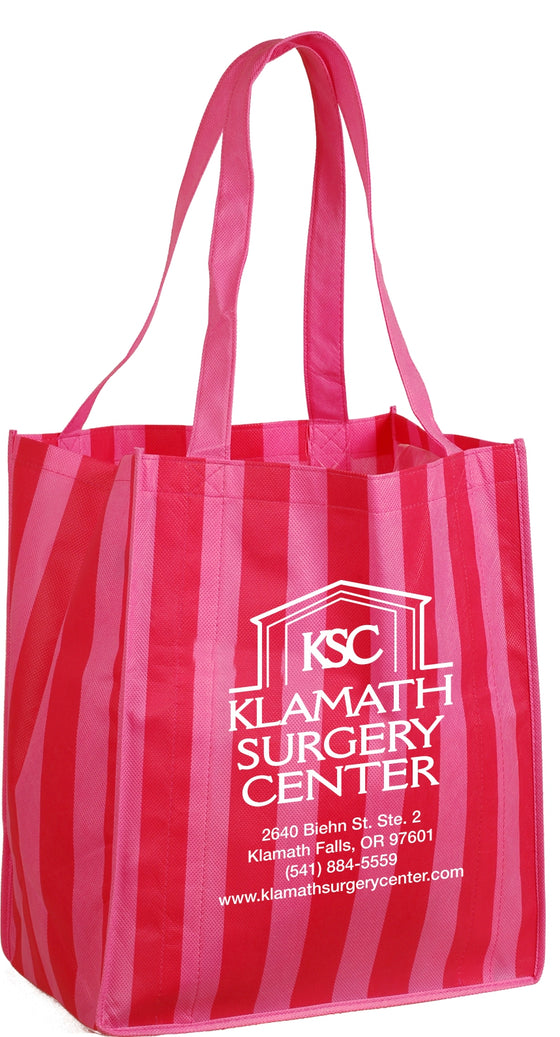 Striped Grocery Tote in Pink: Klamath Eye Center - Medi-Kits