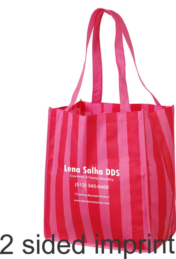Striped Grocery Tote in Pink- Dental Arts by Lena (print both sides) - Medi-Kits