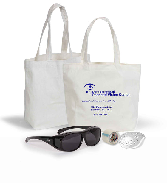 Cataract Kit 6 - Canvas Tote glasses, shield and tape - Medi-Kits